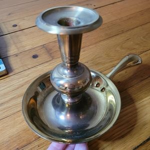 Solid Brass Footed Chamber Stick Vintage Valsan Candle Holder
